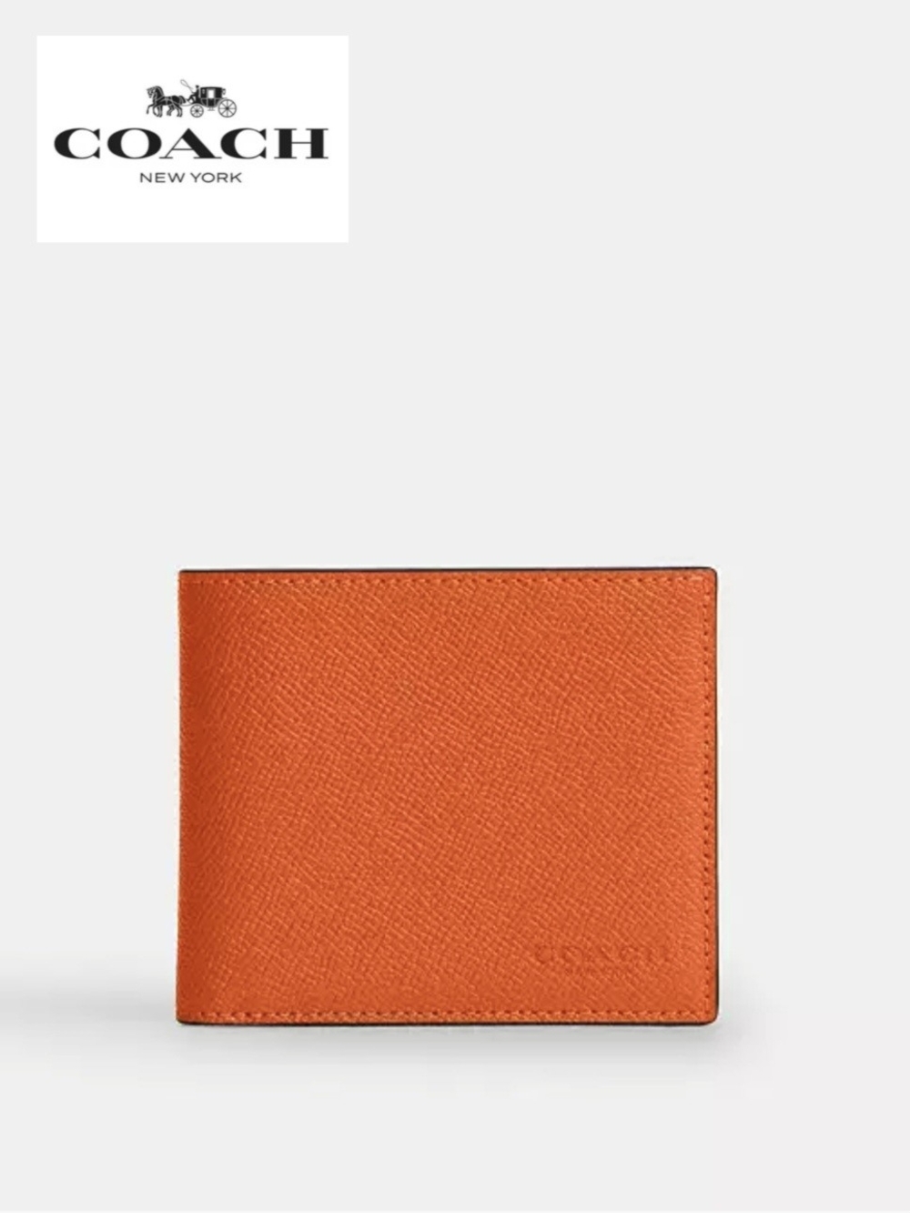 NWT COACH "ID Billfold Wallet" Men's 'Spice Orange' Crossgrain  Leather Bi-Fold